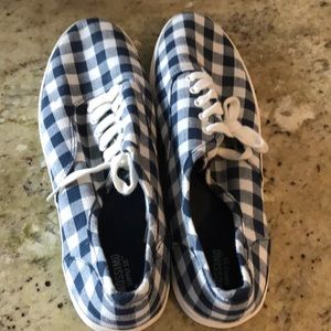 Size 11 sneakers in blue gingham